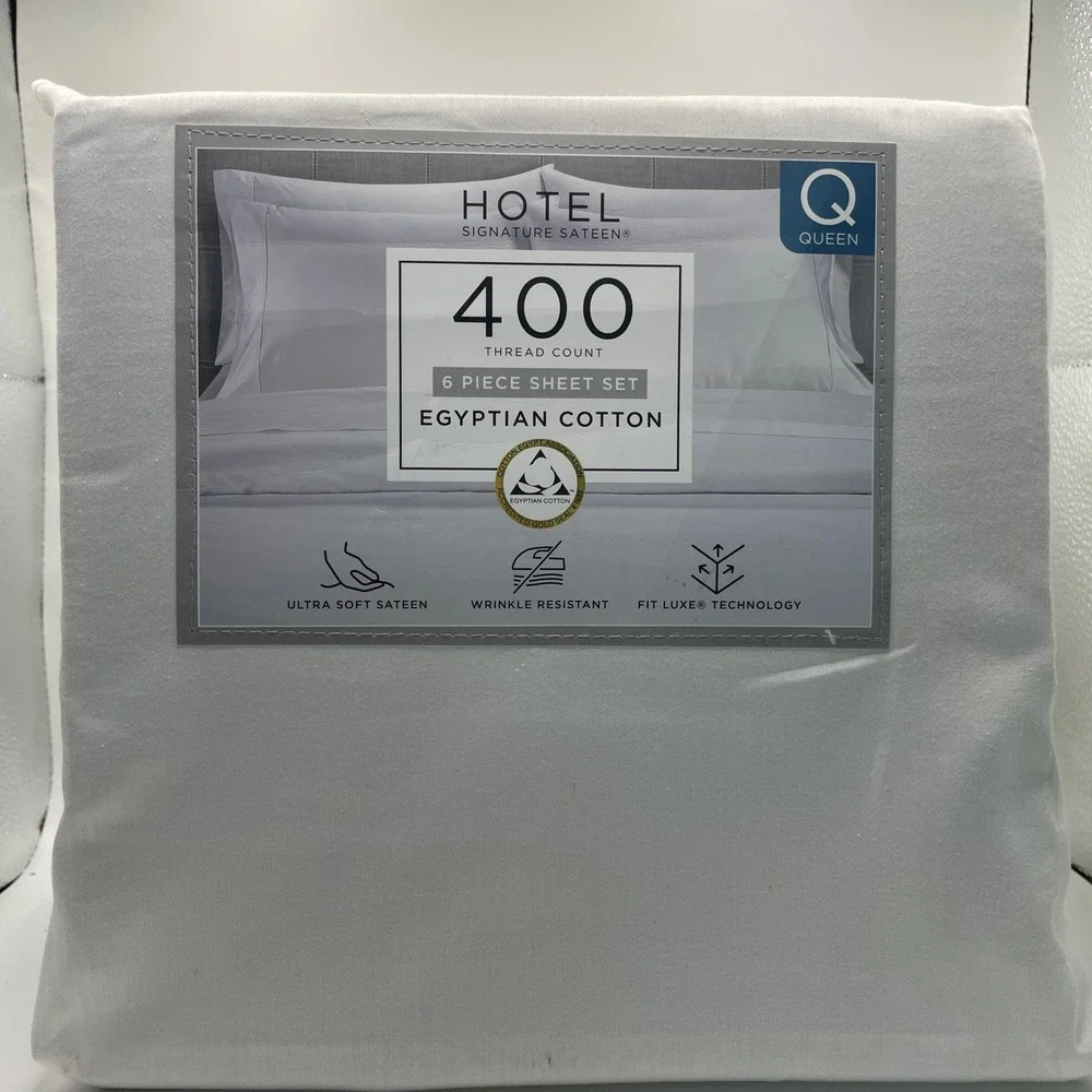 Hotel Signature Sateen 6 Piece Sheet Set Q White NEW 400TC Egyptian Cotton